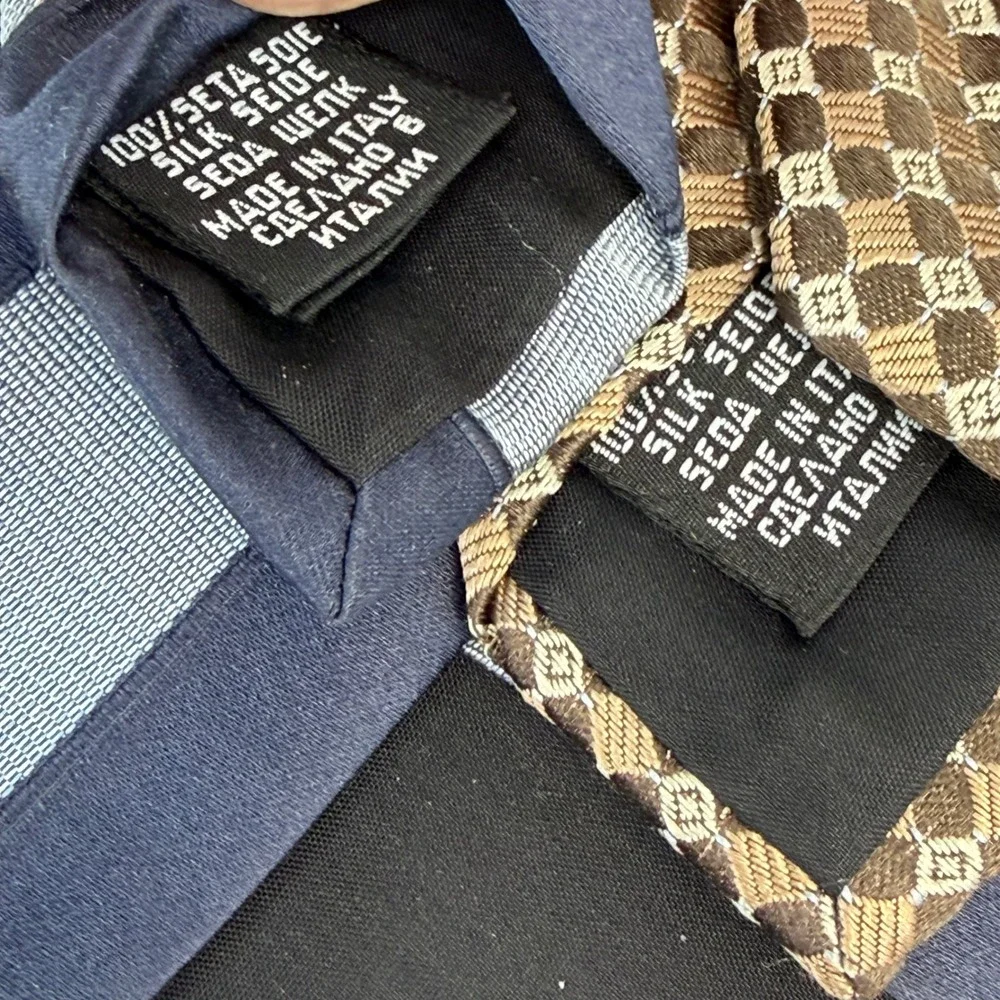 Hugo Boss Tie Lot 2 Silk Navy Stripe Brown Geometric BOSS‎